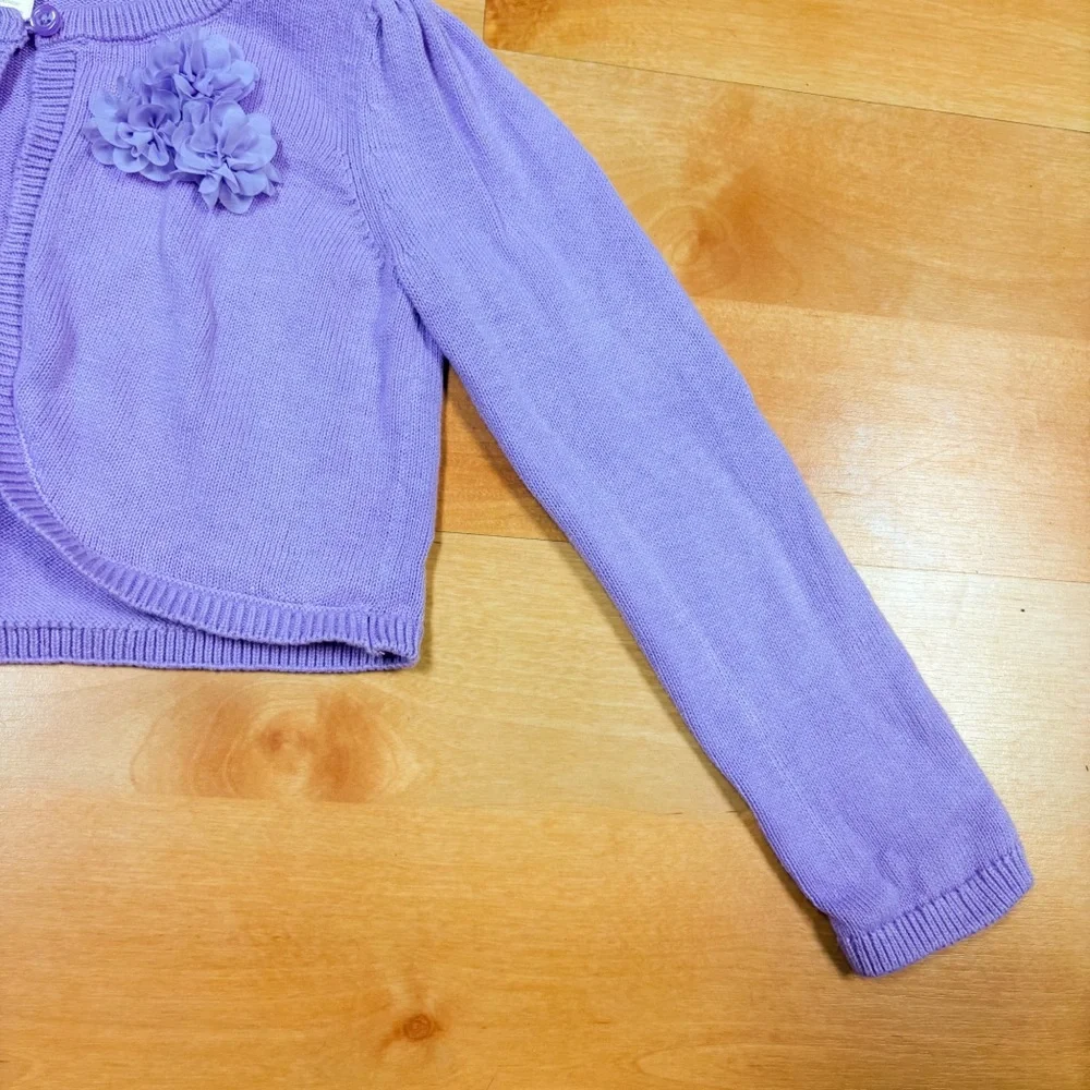 Gymboree Purple Floral 1-Button Closure Embroidered Cotton Cardigan Girls 5T